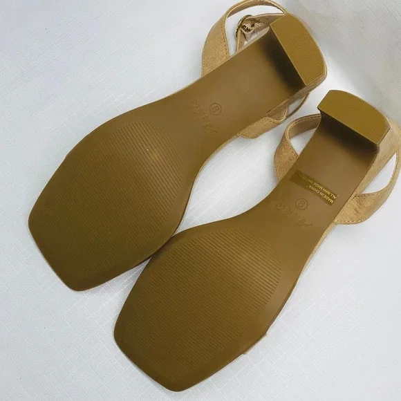 Ankis Women's Tan Suede Square Toe Ankle Strap Block Heel Sandals Size 9 - Picture 9 of 13